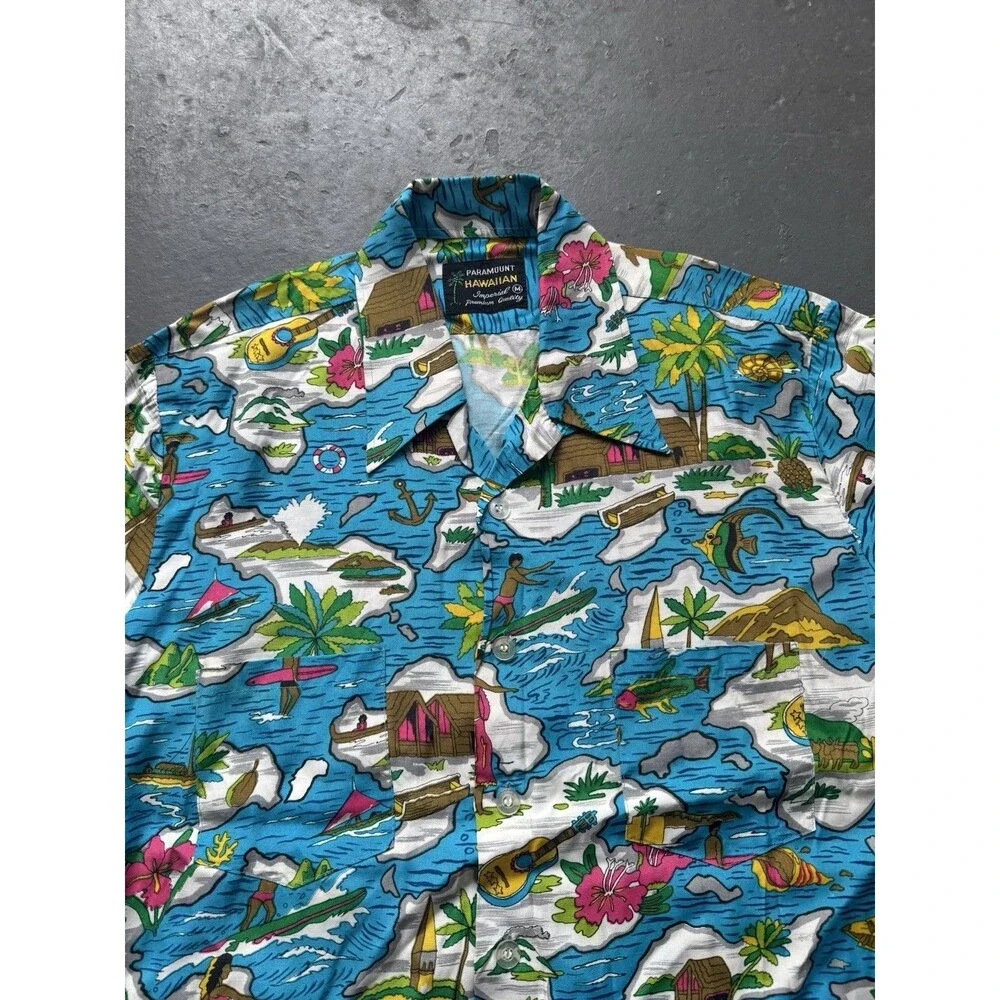 Vintage 60s Paramount Hawaiian Shirt Rayon Loop Collar M